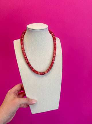 Statement Beaded Necklace - Red