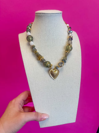 Multi Bead Charm Beaded Necklace - Gray