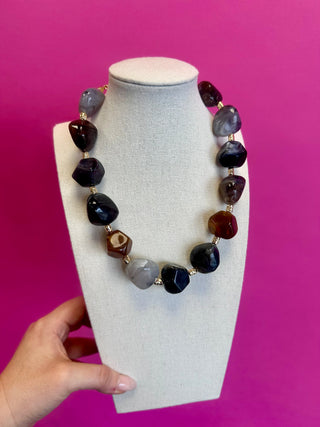 Chunky Beaded Necklace - Brown