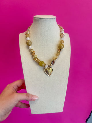 Multi Bead Charm Beaded Necklace - Tan