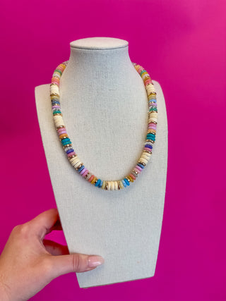 Mix Bead Necklace - Pastel/Cream