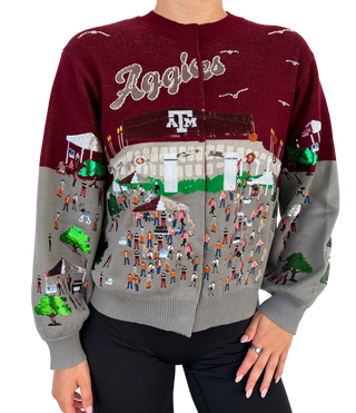 QOS Licensed Texas A&M Stadium Tailgate Party Button Up Cardigan