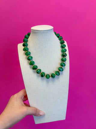 Bauble Bead with Gold Bead Necklace - Green