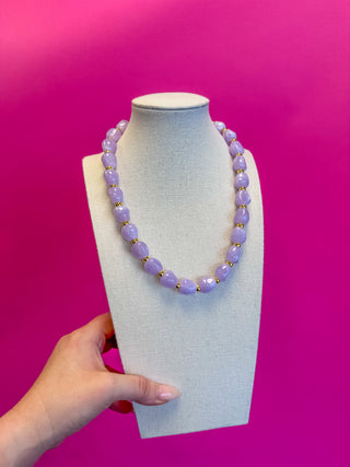 Chunky Solid Bead with Gold Bead Necklace - Lavender