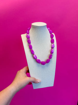 Chunky Solid Bead with Gold Bead Necklace - Purple