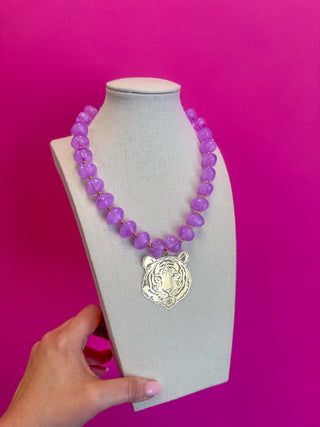 Game Day Tiger Charm Necklace - Lavender - Large Tiger