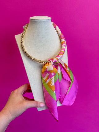 Scarf and Gold Bead Necklace - Pink