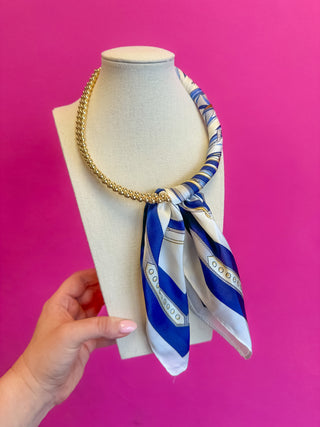 Scarf and Gold Bead Necklace - Blue