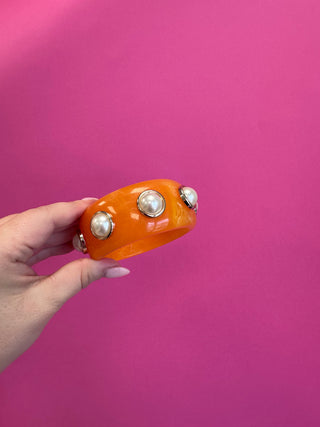 Bangle Bracelet - Orange with Pearl