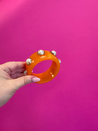Bangle Bracelet - Orange with Pearl