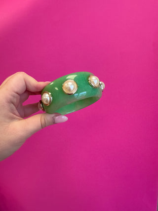 Bangle Bracelet - Green with Pearl