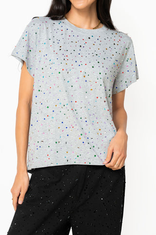 QOS Grey Multi Rhinestone Tee