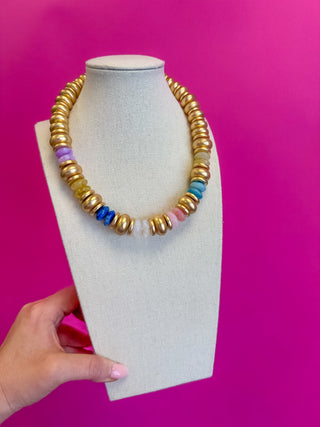 Statement Necklace - Matte Gold - Multi