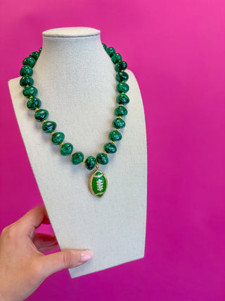 Game Day Football Charm Beaded Necklace - Green