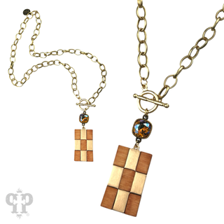 Checkerboard pattern pendant necklace with Austrian crystal - LC