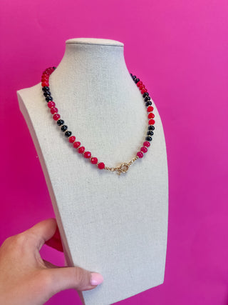 Game Day Small Bead Necklace - Red and Black