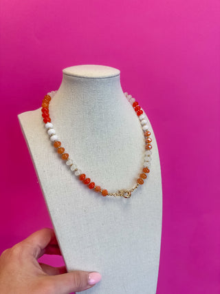 Game Day Small Bead Necklace - Orange and White