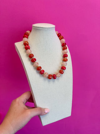 Statement Necklace - Mix Bead - Pink and Red