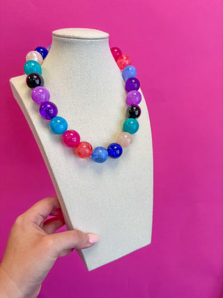 Statement Bead Necklace - Blue , Purple and Pink