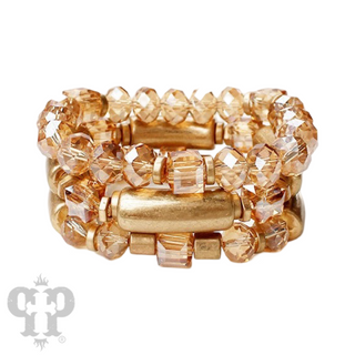 Gold tube and crystal beaded bracelet stack