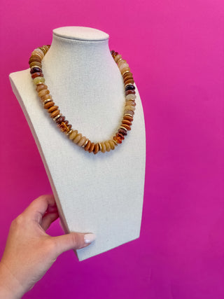 Colorful Chunky Bead with Gold Bead Necklace - Brown