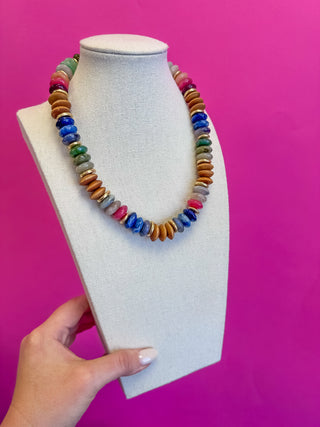 Colorful Chunky Bead with Gold Bead Necklace - Fall Multi