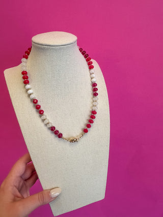 Game Day Small Bead Necklace - Red and White