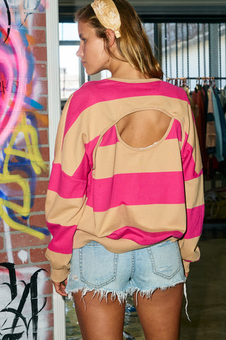 Fuchsia Flirt Open Back Long Sleeve
