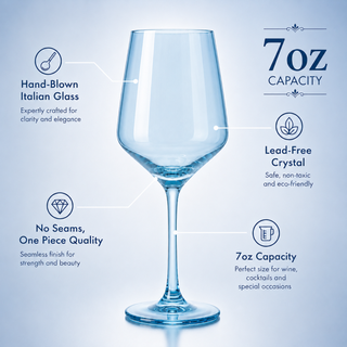 Set Of 6 Blue Colored Wine Glasses 12 Oz Hand Blown Italian Style Crystal Bordeaux Wine Glasses Prem