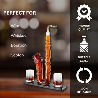 Saxophone Whiskey Wine Decanter 34 Oz Decanter Set With Two 10 Oz Whisky Glasses Bourbon Scotch Liqu