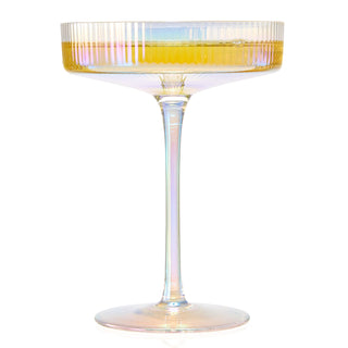 Set Of 4 Ripple Ribbed Champagne Coupe Iridescent Colored Glasses By Prosecco Mimosa