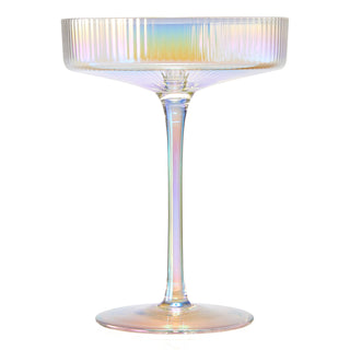 Set Of 4 Ripple Ribbed Champagne Coupe Iridescent Colored Glasses By Prosecco Mimosa