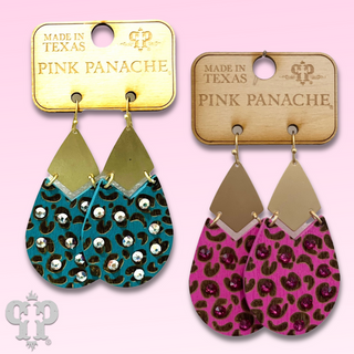 Animal print wood teardrop earring, Austrian crystal - LAST CALL