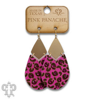 Animal print wood teardrop earring, Austrian crystal - LAST CALL