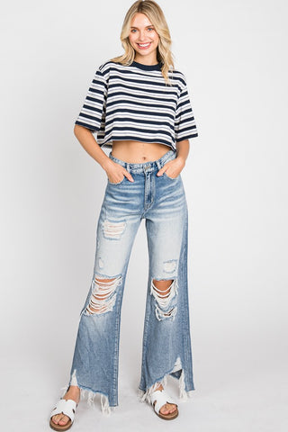 High Rise Distressed Cropped Flare Jeans