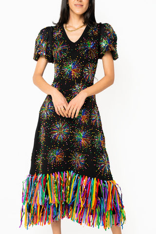 QOS Black Multi Firework Dress