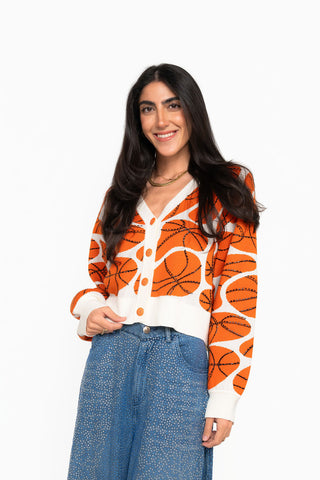 QOS  White Groovy Basketball Button Up Cardigan