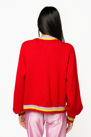 QOS Red Rainbow Santa Button Up Cardigan