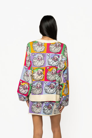 QOS Pastel Colorblock Santa Button Up Cardigan