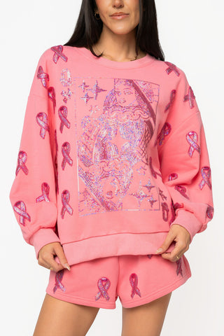 QOS Pink Breast Cancer Ribbon QOS Queen Card Sweatshirt