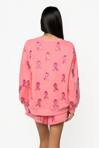 QOS Pink Breast Cancer Ribbon QOS Queen Card Sweatshirt