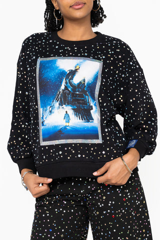 QOS Licensed Scattered Rhinestone Screenprint Polar Express Sweatshirt