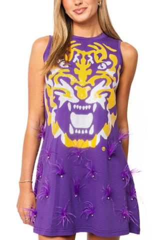 QOS Licensed LSU Mascot Scattered Jewel Feather Tank Dress