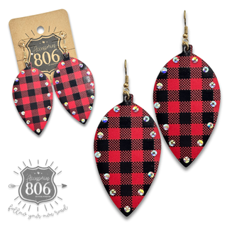 Embellished buffalo plaid print drop earring