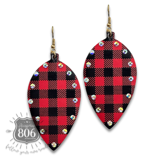 Embellished buffalo plaid print drop earring