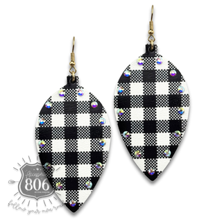 Embellished buffalo plaid print drop earring