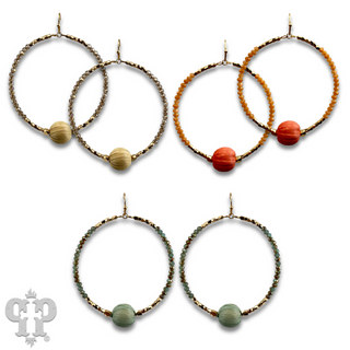 Seed bead circle earring with raffia bead and Austrian crystal - last call