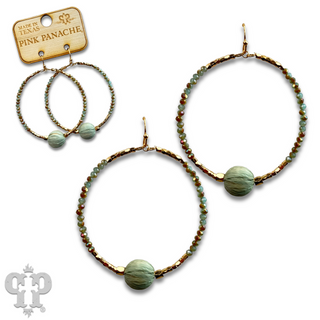 Seed bead circle earring with raffia bead and Austrian crystal - last call