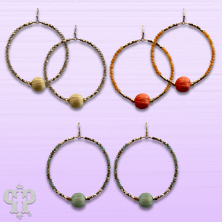 Seed bead circle earring with raffia bead and Austrian crystal - last call