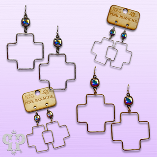 Square cross earring with Austrian crystal - LC